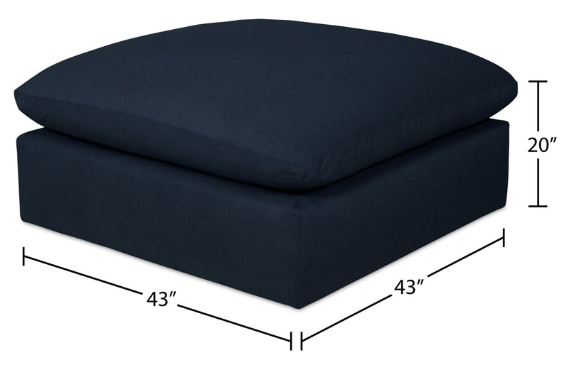 Eclipse Modular 43\" Linen-Look Fabric Ottoman with Feather Down Cushion - Navy Blue 