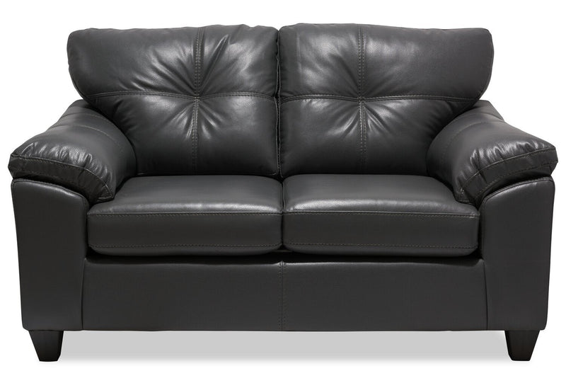 Made in Canada Addison 63\" Leather-Look Fabric Loveseat with Removable Seat Cushions and Tufting - Grey 