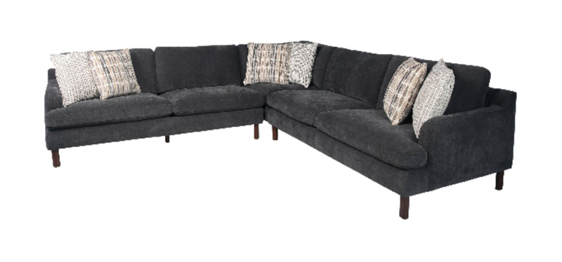 Jorja 3-Piece Granite Grey Chenille Fabric Sectional with Wood Legs and Six Accent Pillows