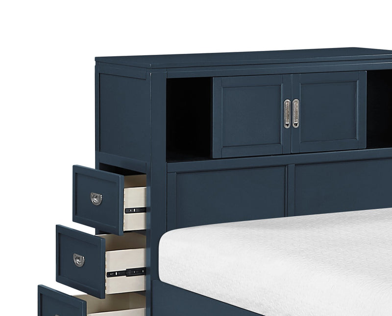 Quinn Full Bookcase Bed with Desk - Blue