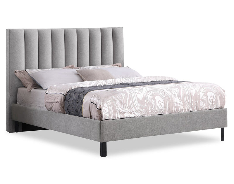 Amos Grey Upholstered Platform Bed with Channel Headboard - Full