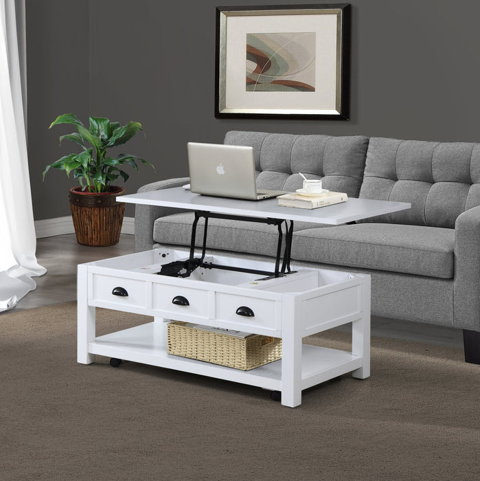 Centennial 48\" Modern Lift Top Coffee Table with Storage, Shelf & Casters - White