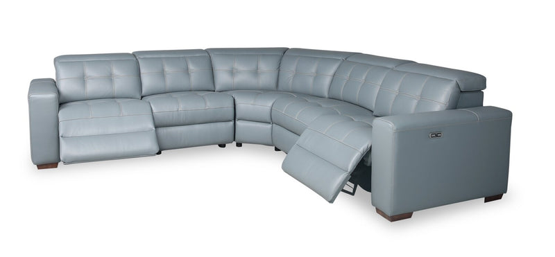 Geneva 3-Piece Pool Blue Genuine Leather Power Reclining Sectional with Power Headrests and USB Port