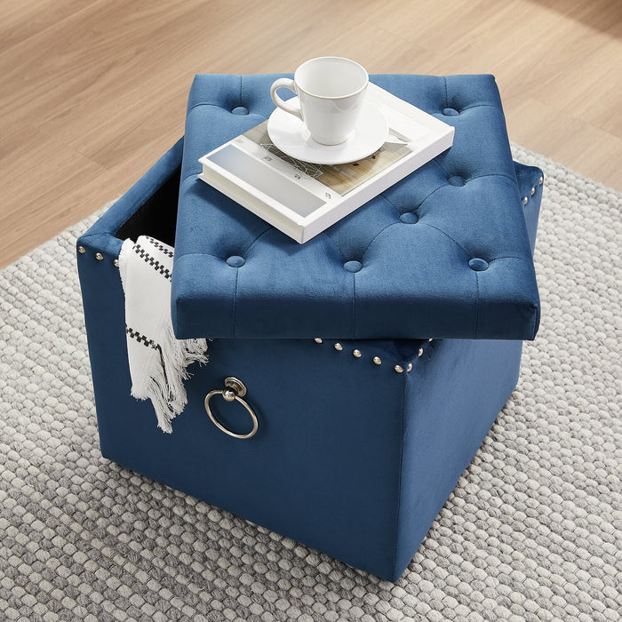 Yukon Square Velvet Storage Ottoman - Navy