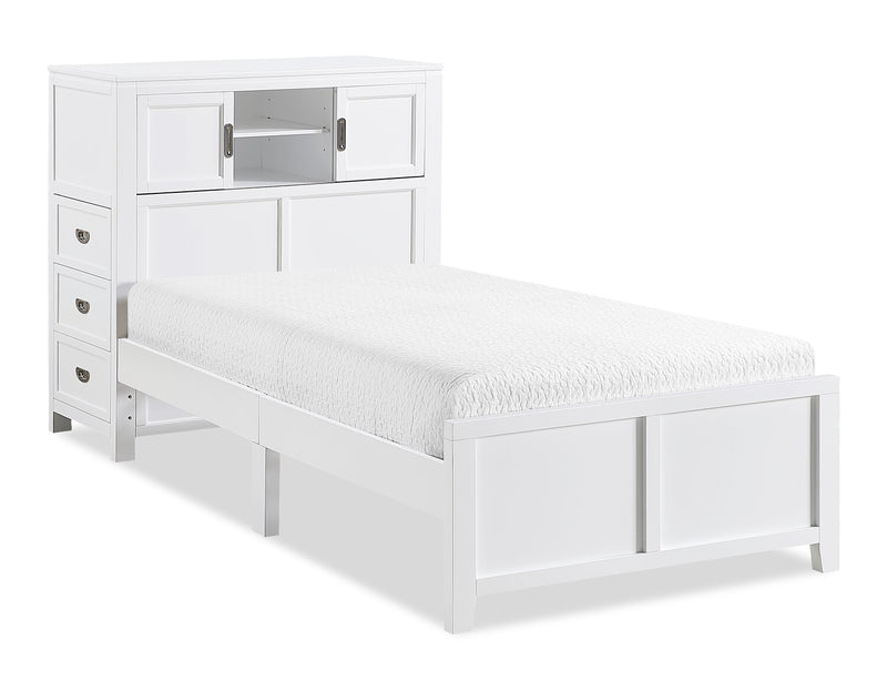 Quinn Twin Bookcase Bed with Desk - White