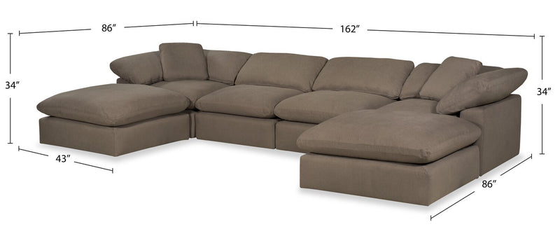 Eclipse Modular 6-Piece Linen-Look Fabric Sectional with Ottomans and Reversible Feather Down Cushions - Slate Grey 