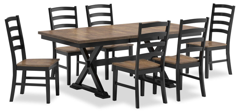 Raven 7pc Dining Package with 60-78\"\"W Extension Table & 6 Chairs - Two-Tone Black & Brown
