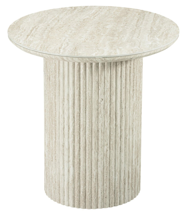 Sullivan 23.6\" Round End Table with Sintered Stone Top - Beige Travertine