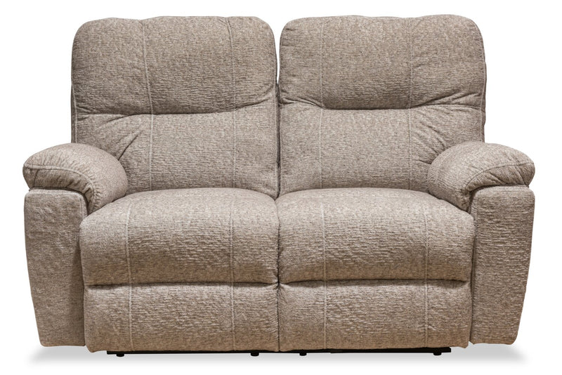 Canadian Made Dawson 64\" Fabric Power Reclining Loveseat with USB Port and Two Accent Pillows - Beige