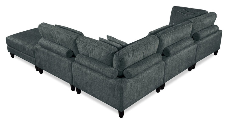 Lounge 5-Piece Chenille Modular Sectional with Ottoman – Grey 