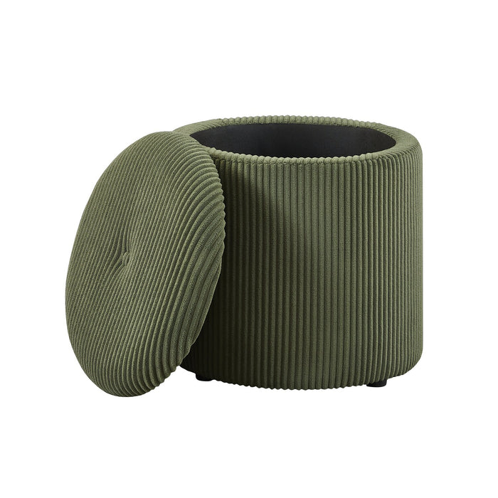 Saskatoon 17\" Round Corduroy Storage Ottoman - Green