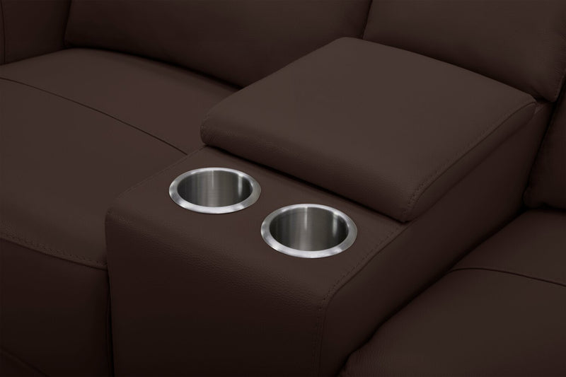 Reign 78\" Silverado Chocolate Brown Top-Grain Genuine Leather Power Reclining Loveseat with Console 