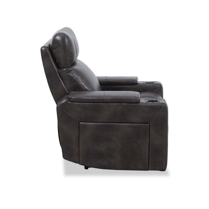 Escape 39\" Power Reclining Chair with Power Headrest and Surround Sound - Dark Brown Leather-Look Fabric