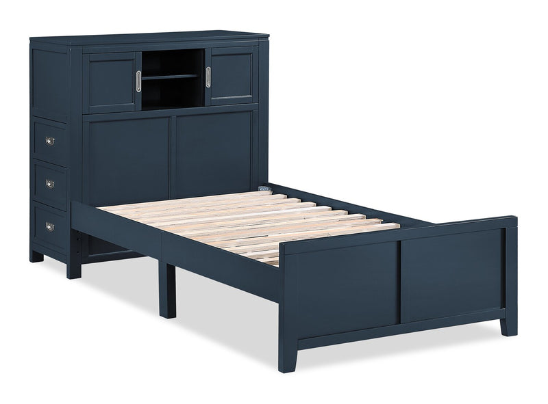 Quinn Twin Bookcase Bed with Desk - Blue