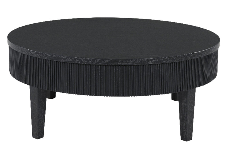 Sanford 42” Contemporary Round Solid Wood Coffee Table with Storage - Black