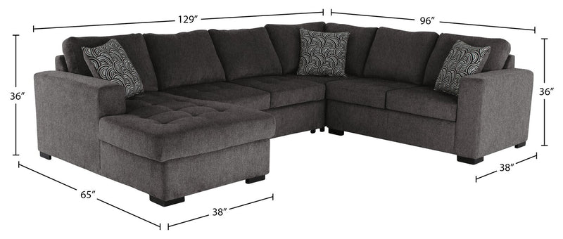 Legend 4-Piece Left-Facing Chenille Sleeper Sectional - Pewter 