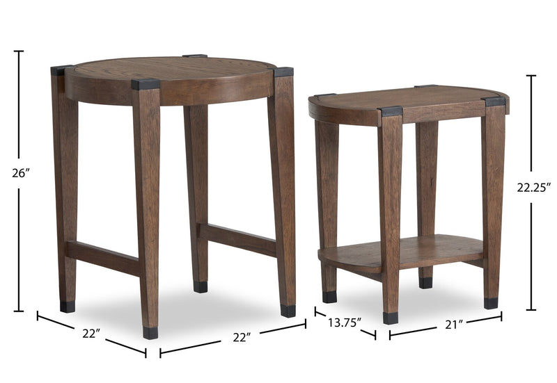 Gordon 22” 2-Piece Round Solid Wood Nesting Accent Table - Brown