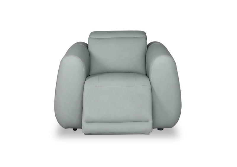 Gianna 40\" Spa Blue Genuine Leather Power Reclining Chair with Power Headrest and USB Port