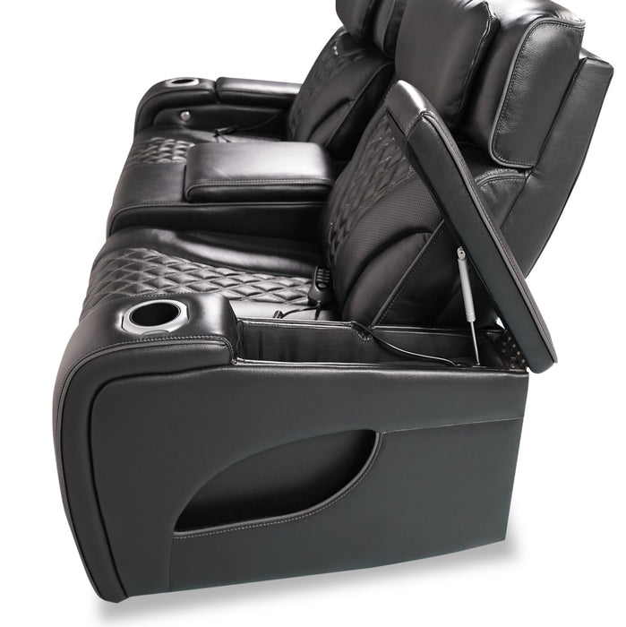 Elite Genuine Leather Power Reclining Loveseat with Massage Function - Black 