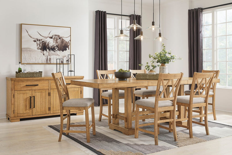 Archer Counter-Height Dining Chair with Fabric Seat, Cross-back - Light Brown