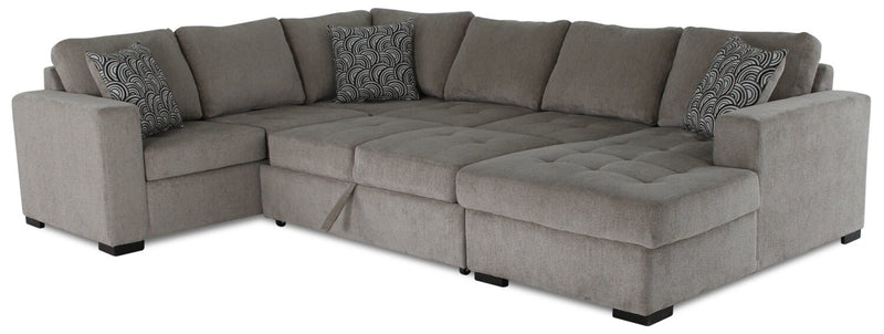 Legend 4-Piece Right-Facing Chenille Sleeper Sectional - Platinum 