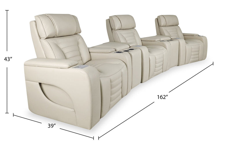 Zen 5-Piece Leather-Look Fabric Home Theatre Power Reclining Sectional with Massage - Apricot 