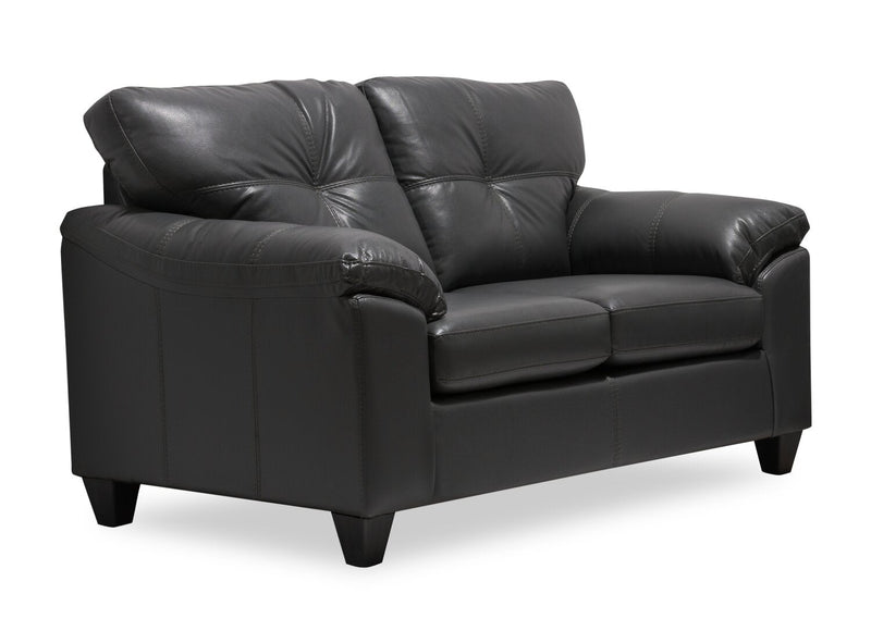 Made in Canada Addison 63\" Leather-Look Fabric Loveseat with Removable Seat Cushions and Tufting - Grey 
