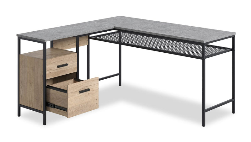 Bradley 55.91\" L-Shaped Office Desk with Cabinet – Prime Oak