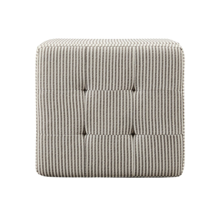 Yukon 17\" Square Storage Fabric Ottoman - Grey Striped