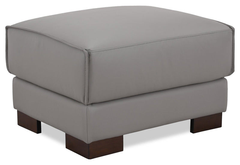 Citadel 28\" Top-Grain Genuine Leather Ottoman with Wood Legs - Grey 