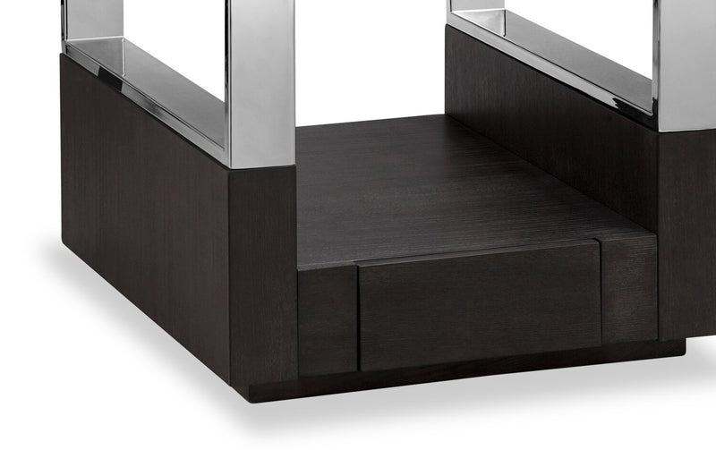 Perrin 24\" Modern Glass Top End Table with Storage and Shelf - Graphite