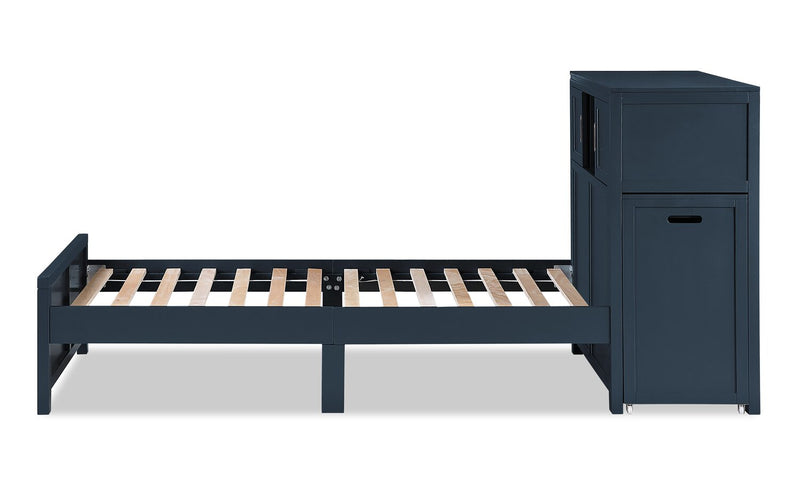 Quinn Twin Bookcase Bed with Desk - Blue
