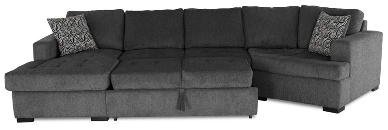 Legend 3-Piece Right-Facing Chenille Cuddler Sleeper Sectional with Chaise - Pepper 