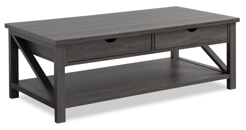 Jake 47.25\" Rustic 2-Pack Coffee + End Table with Storage and Shelf - Distressed Grey 