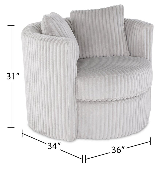 Made in Canada Petite 36\" Chenille Fabric Swivel Cuddler Accent Chair - Groove Mist Grey 