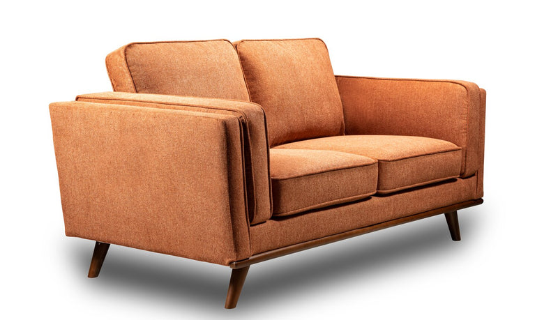 Kort & Co. Kassia 65.4\" Linen-Look Fabric Loveseat with Wood Base and Legs - Orange 