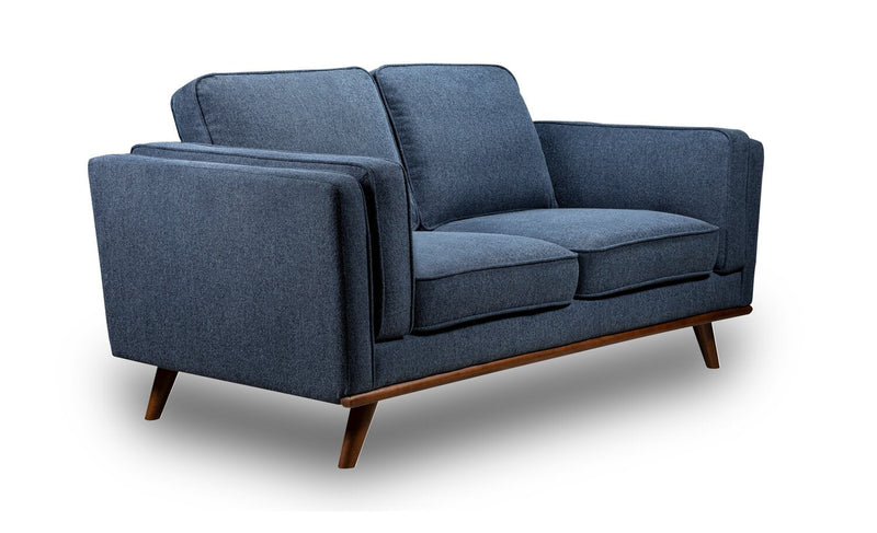 Kort & Co. Kassia 65.4\" Linen-Look Fabric Loveseat with Wood Base and Legs - Blue 