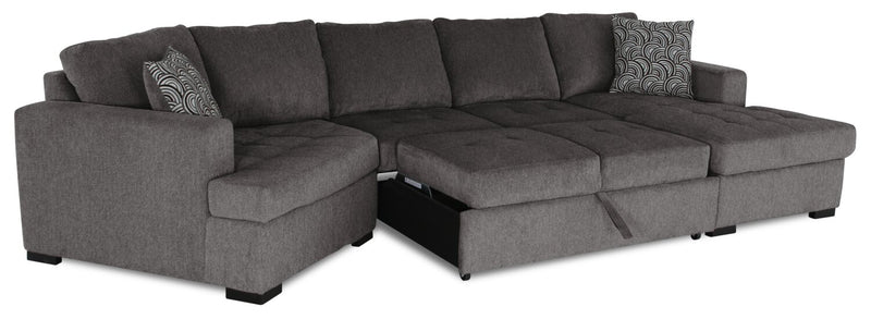Legend 3-Piece Left-Facing Chenille Cuddler Sleeper Sectional with Chaise - Pewter