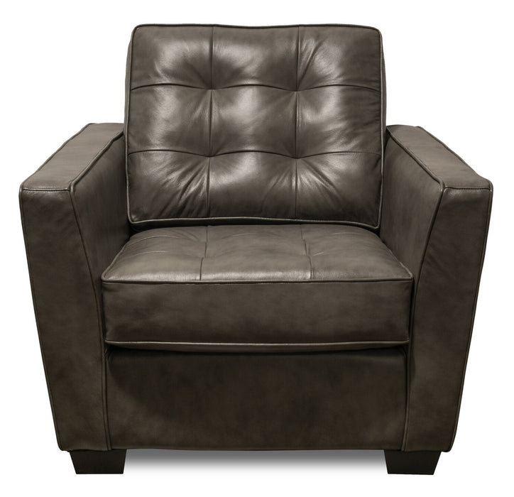 Clark 37\" Genuine Leather Accent Chair with Button Tufting – Charcoal 