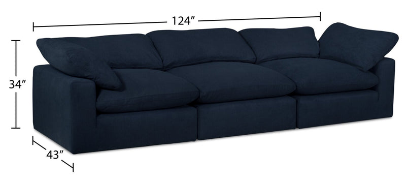 Eclipse Modular 124\" Linen-Look Fabric Sofa with Reversible Feather Down Cushions - Navy Blue 