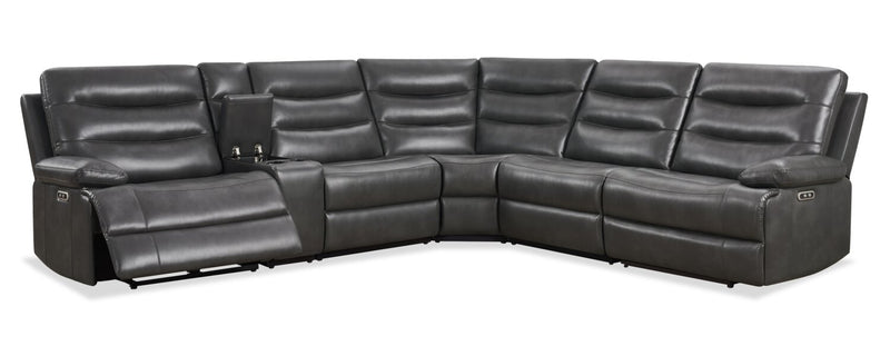Zayne 6-Piece Leather-Look Fabric Power Reclining Sectional with Storage Console and USB Charging Ports – Grey