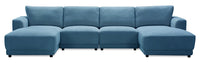 Voyage Modular 4-Piece U-Shaped Fabric Sectional with Removable Back Cushions – Blue 