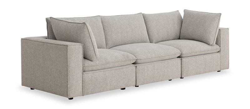 Fusion Modular 116.92\" Silver Grey Chenille Fabric Sofa with Removable Feather Down Back Cushions