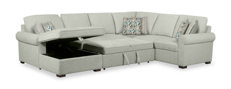 Haven 4-Piece Chenille Left-Facing Sleeper Sectional - Seafoam