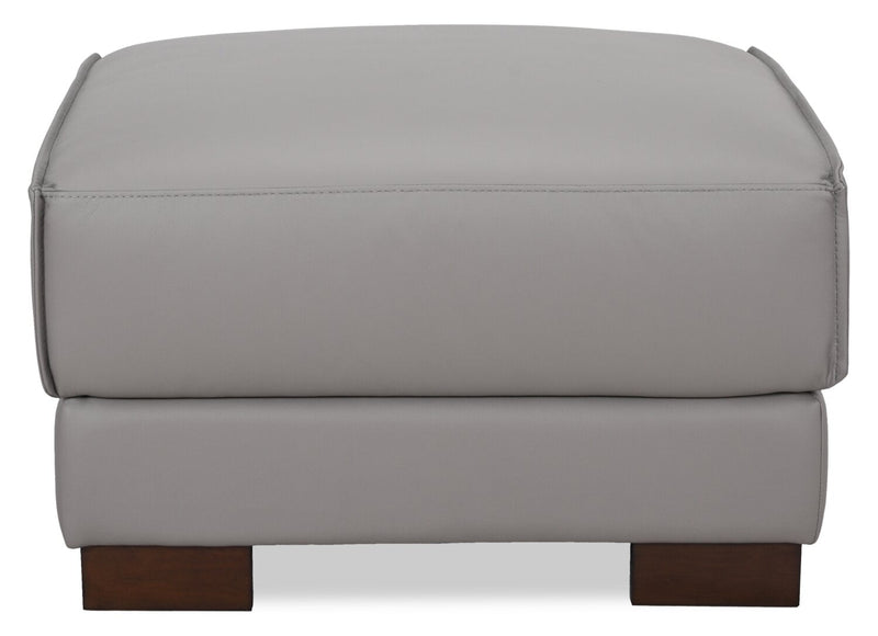 Citadel 28\" Top-Grain Genuine Leather Ottoman with Wood Legs - Grey 