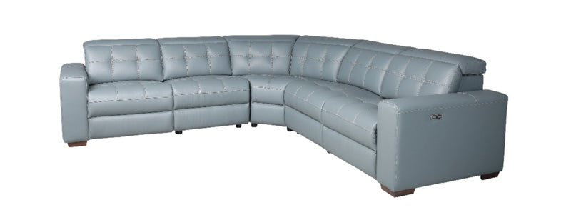Geneva 3-Piece Pool Blue Genuine Leather Power Reclining Sectional with Power Headrests and USB Port