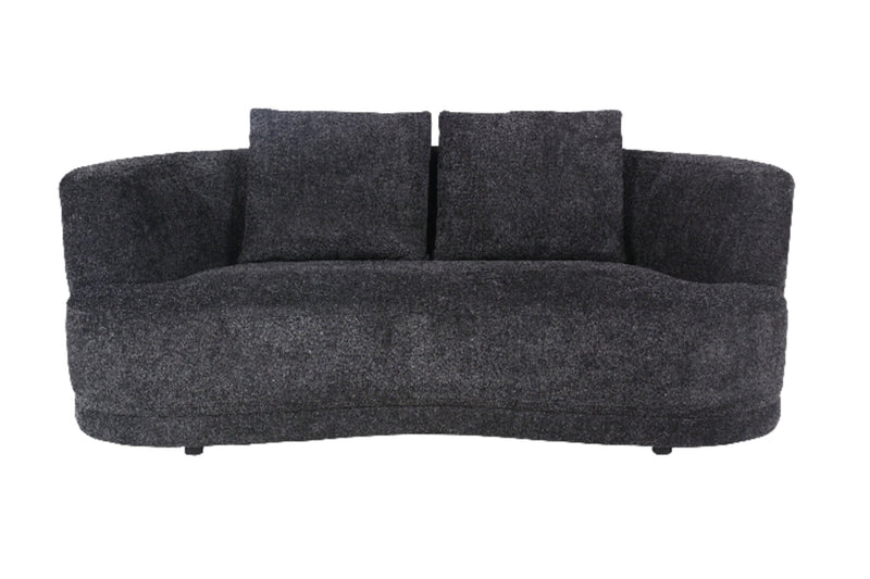 Primo Moon 78\" Wooly Raven Black Fabric Curved Loveseat with Accent Pillows 