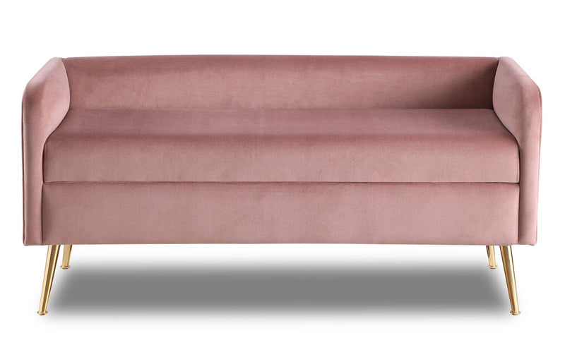 Cass 52\" Bench - Pink Velvet with Gold Legs