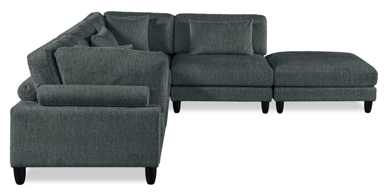 Lounge 5-Piece Chenille Modular Sectional with Ottoman – Grey 