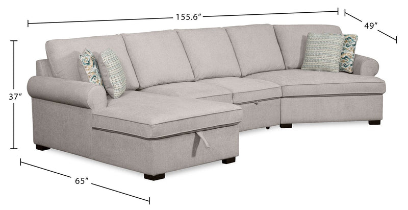 Scott Living Haven 3-Piece Right-Facing Chenille Fabric Cuddler Sleeper Sectional with Storage - Grey 